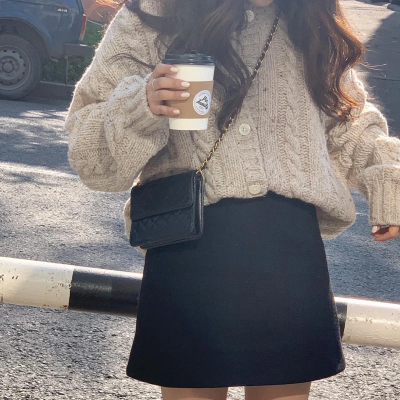 black skirt Осенние комплекты для женщин Новая Весенняя мода женский однотонный кардиган свитер+ черная юбка с высокой талией размера плюс женская одежда - Цвет: black skirt