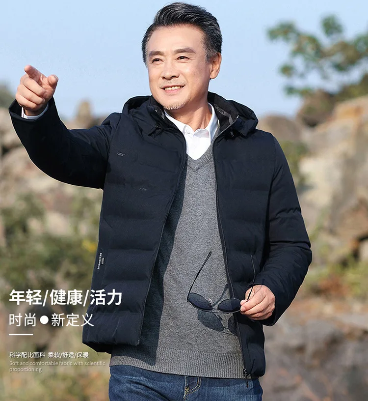 Winter Dad Cotton-padded Jacket Mid-length Thick Cotton Coat 40-Year-Old 50 Middle-aged MEN'S Cotton-padded Coat Men's