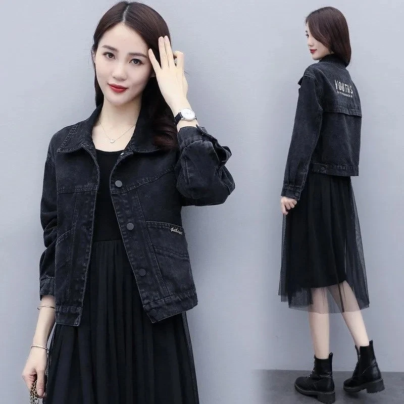 Black Denim Jacket Female 2021 Spring Autumn New Embroidery Korean Version Denim Jacket Women Loose Wild Thin Shor Coatt Top A65