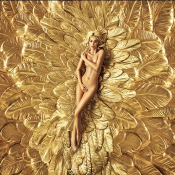 

Dropship Gold Wallpaper Blonde Feather Nude Sexy Women 3d Mural Papel 3d Para Paredes Living Room Wall Papers Home Decor