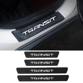 

4pcs PU Leather Carbon Fiber Car Door Sill Stickers For Ford Transit Custom Connect MK5 MK6 MK7 MK8 2000-2019 2020 Accessories