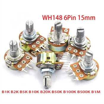 

5pcs B1K B2K B5K B10K B20K B50K B100K B500K B1M 6Pin Shaft WH148 15mm Potentiometer 1K 2K 5K 10K 20K 50K 100K 500K 1M