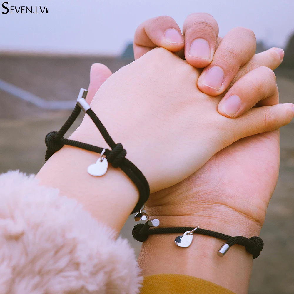 Jewelry Couple Bracelet Charm Gift Magnet-Attraction Heart-Shaped Stainless-Steel Best-Friend