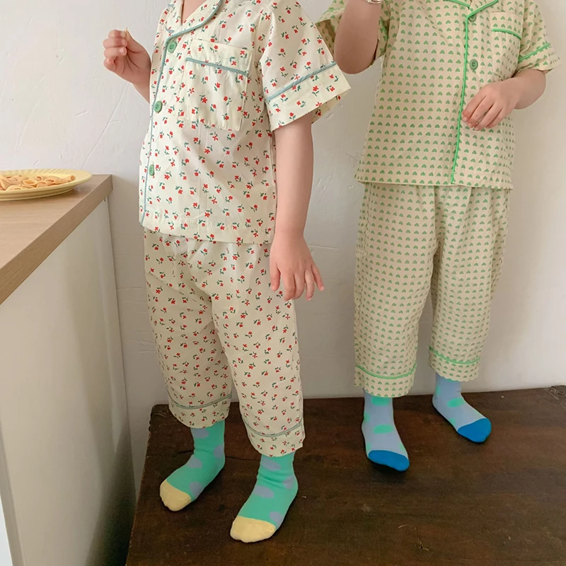Cotton Kids Pajamas Korean Print Summer Sleepwear