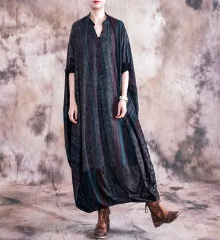 

Women Spring Cotton Linen Loose Dress Ladies Retro Vintage Printed Floral Dress Female Casual Long Maxi Robe Dress