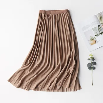 

New Simple Style Long Pleated Skirt Women Fashion 2020 Spring Korean A Line High Waist Pleated Long Skirt Female School
