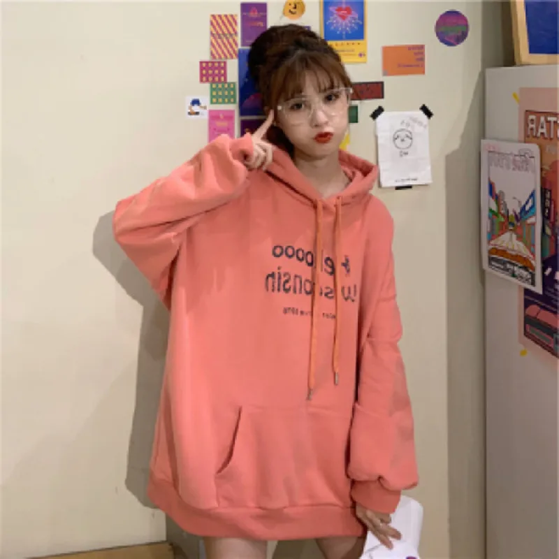 Толстовки женские худи одежда Harajuku корейский стиль Kawaii Толстовка Roupas Толстовка с длинным рукавом зима размера плюс серый Принт буквы