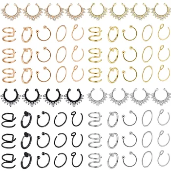 

Stainless Steel Crystal Fake Nose Piercing Septum Ring Set Non Piercing Labret Lip Ring Lot Faux Nose Ring Hoop Set Helix Earing