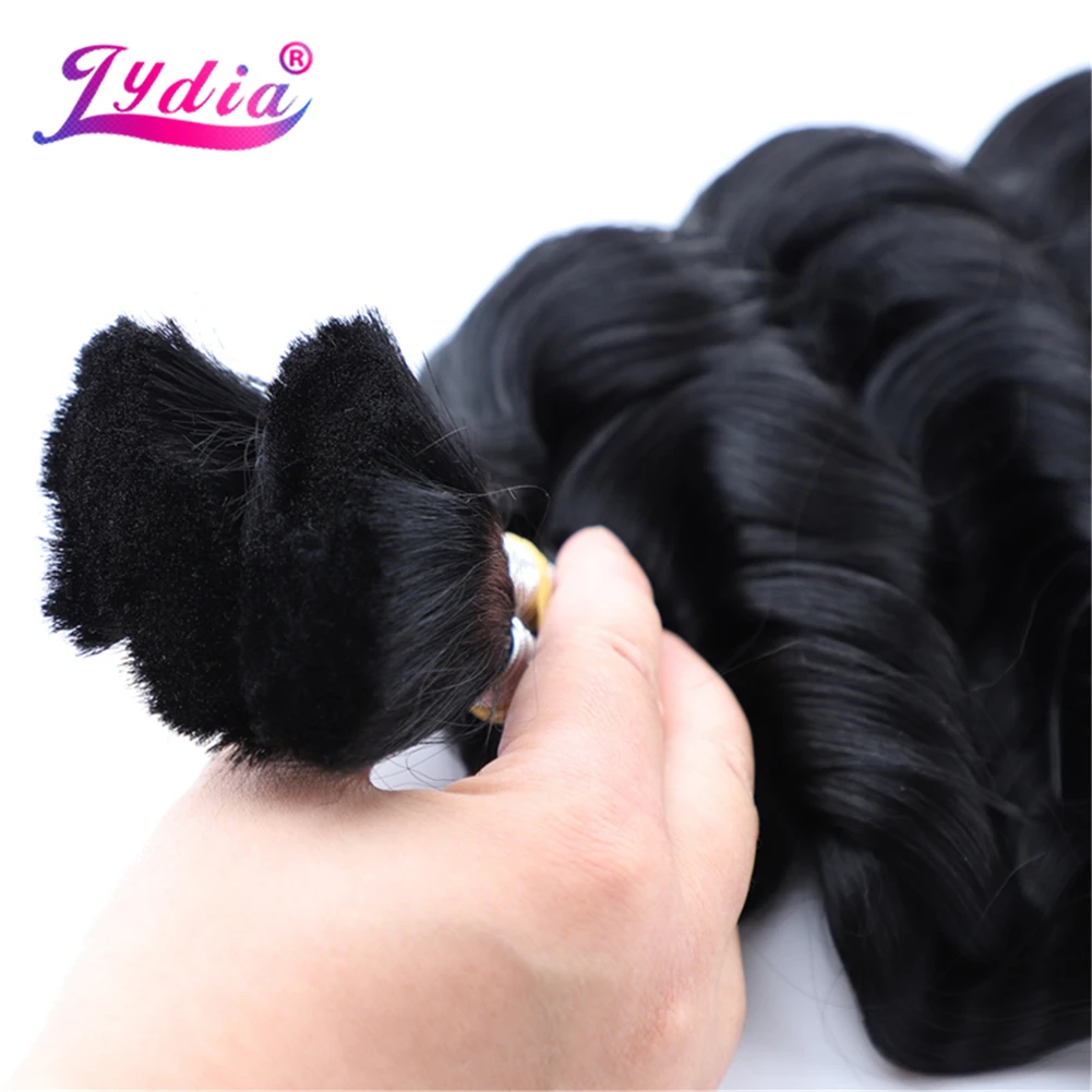 Lydia For Women No Weft Curly Wavy Synthetic Hair Bundles 18"-24" 1PCS 1B# Color Bulk Crochet Synthetic Braiding Extensions