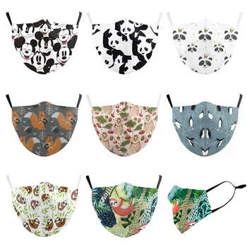 

White Panda PM2.5 Reusable Adult Cartoon Anime Mask Breathable Protective Face Mouth Mask bacteria proof Flu Women Men Mask