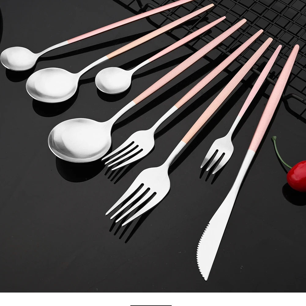 Description Picture 6 of itemPink Gold Western Tableware Dinner Knife Fork Spoon Teaspoon Flatware Cutlery Set Stainless Steel Home Dinner Dinnerware Set