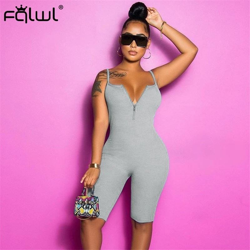 FQLWL ребристый вязаный сексуальный Летний комбинезон женский шорты розовый белый