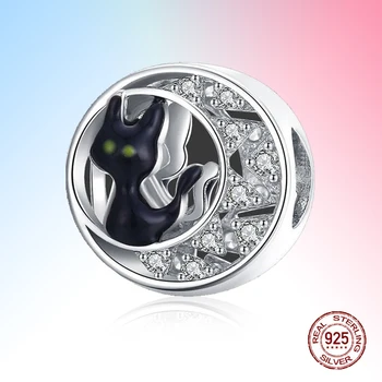 

925 sterling silver Halloween black cat CZ charm beads suitable for original bracelet pendant DIY jewelry Halloween accessories