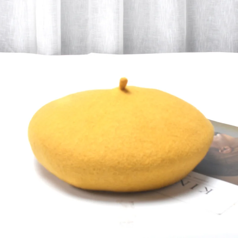 Autumn Winter Women Fashion Cashmere Adjustable Berets New Wool Hat Female Warm Solid Color Cap - Цвет: yellow