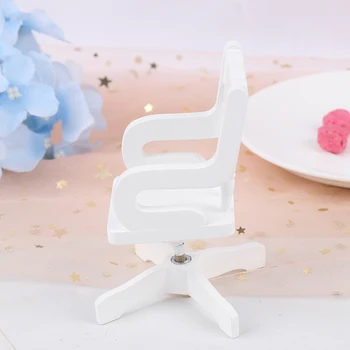 

1:12 Dollhouse Miniature Wooden Furniture White Wooden Swivel Chair Hemp Rope Seat For Dolls House Accessories Decor Toys