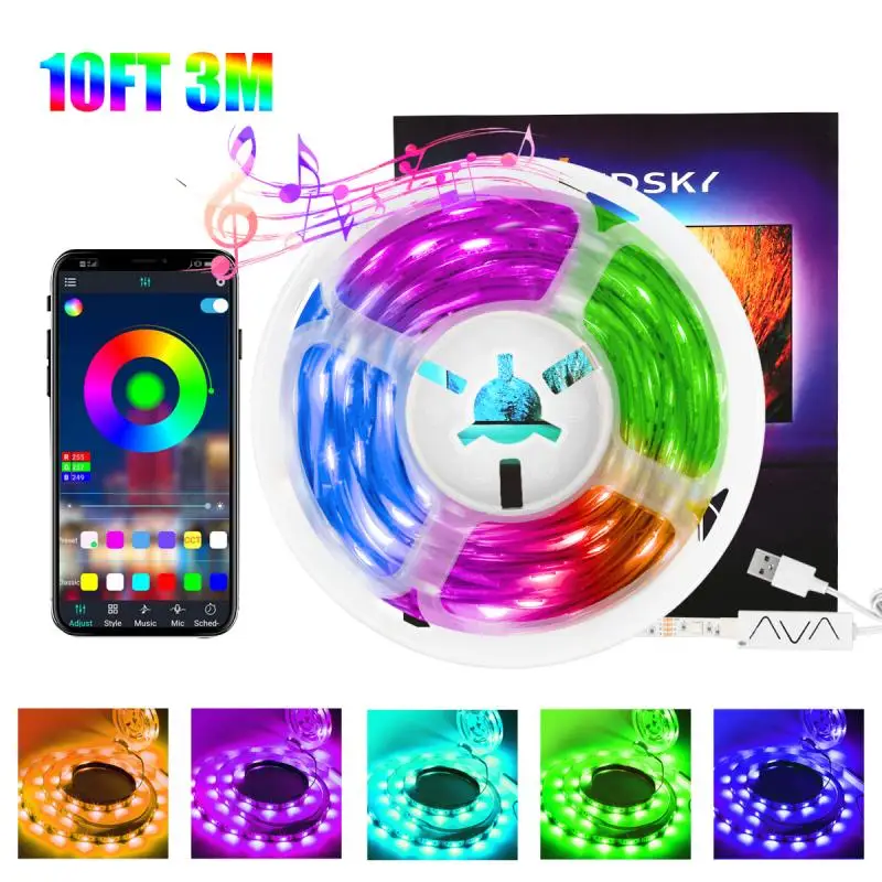 

RGB LED Strip Light Music Sync 50000 Hours Bluetooth App Remote Controlled 5050 RGB LED Strip Smart Home For Bedroom Living Room