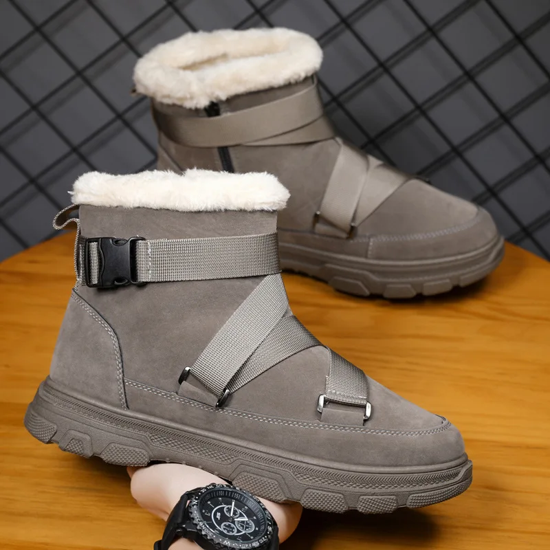 Martin zapatos informales para hombre, botas peludas con tirantes,  zapatillas de Hip Hop, botines cómodos de piel de felpa, invierno, 2022| Botas básicas| - AliExpress