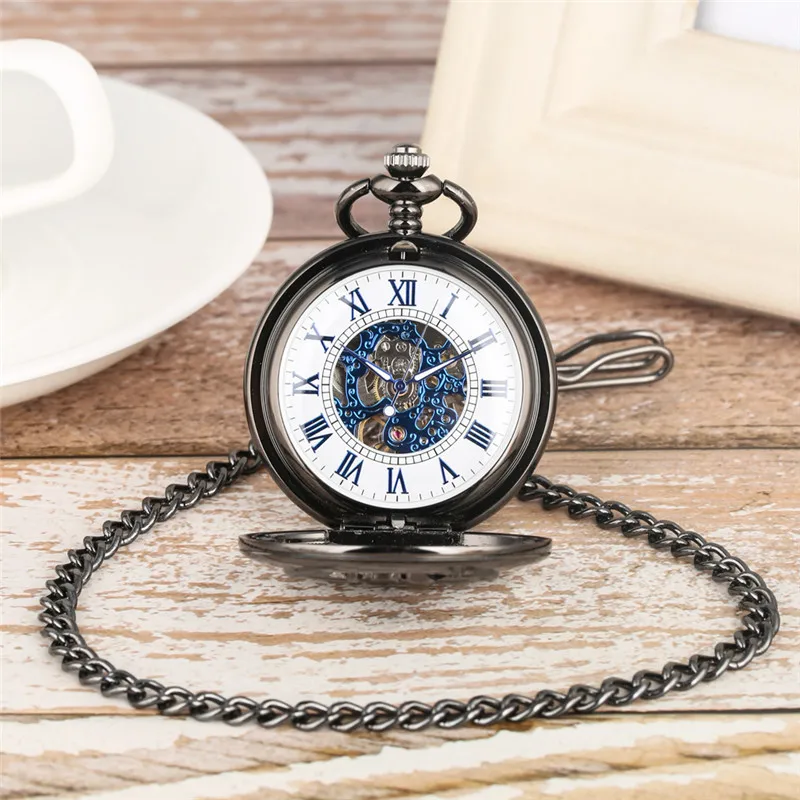 Steampunk Hollow Out Goat Handwinding Mechanical Pocket Watch for Men Women Roman Numeral Pendant Chain Relgio de bolso Gift