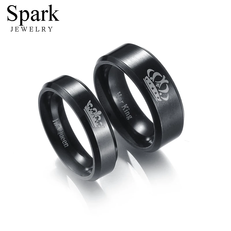 Spark-anillos de boda de acero inoxidable para hombre y mujer, letras de su rey, amantes, parejas, regalo de joyería de aniversario, 1 unidad