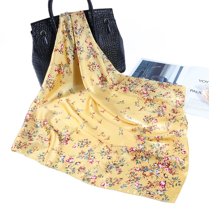 Fashion Women's Scarves 70x70 cm Ladies Square Scarf Elegant Vintage Skinny Handkerchief Silk Satin Scarf Women Bandanas