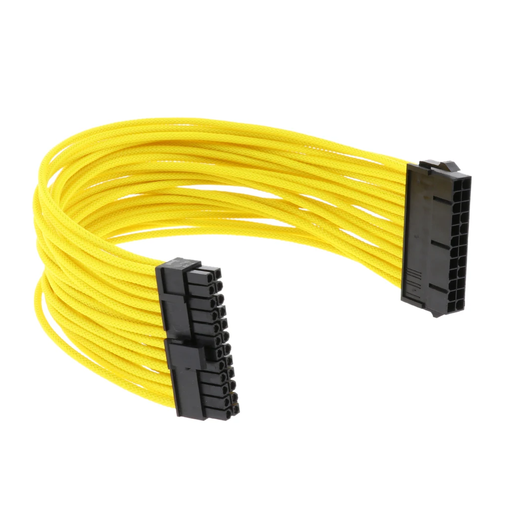 24Pin Power Supply Extension cable ATX PC PSU Male to Female Port M/F Extender 30cm - Sleeved Yellow