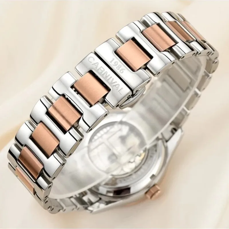 CARNIVAL Brand Mechanical Watches for Women Ladies Luxury Rose Gold Silver Automatic Wrist Watch Waterproof Luminous Reloj Mujer