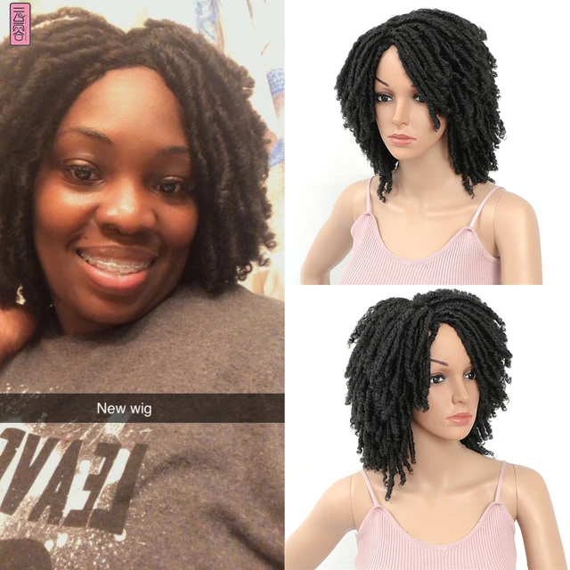 Dreadlock Blue color Curly Wig Short Synthetic Wigs For Black Women  Synthetic Crochet Soul Locs Braid Wigs - AliExpress