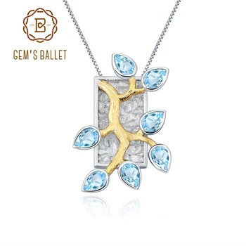 

GEM'S BALLET Natural Swiss Blue Topaz Pendant Necklace For Women 925 Silver 18k Gold Plated Two Tone Handmade Madagascar Forest