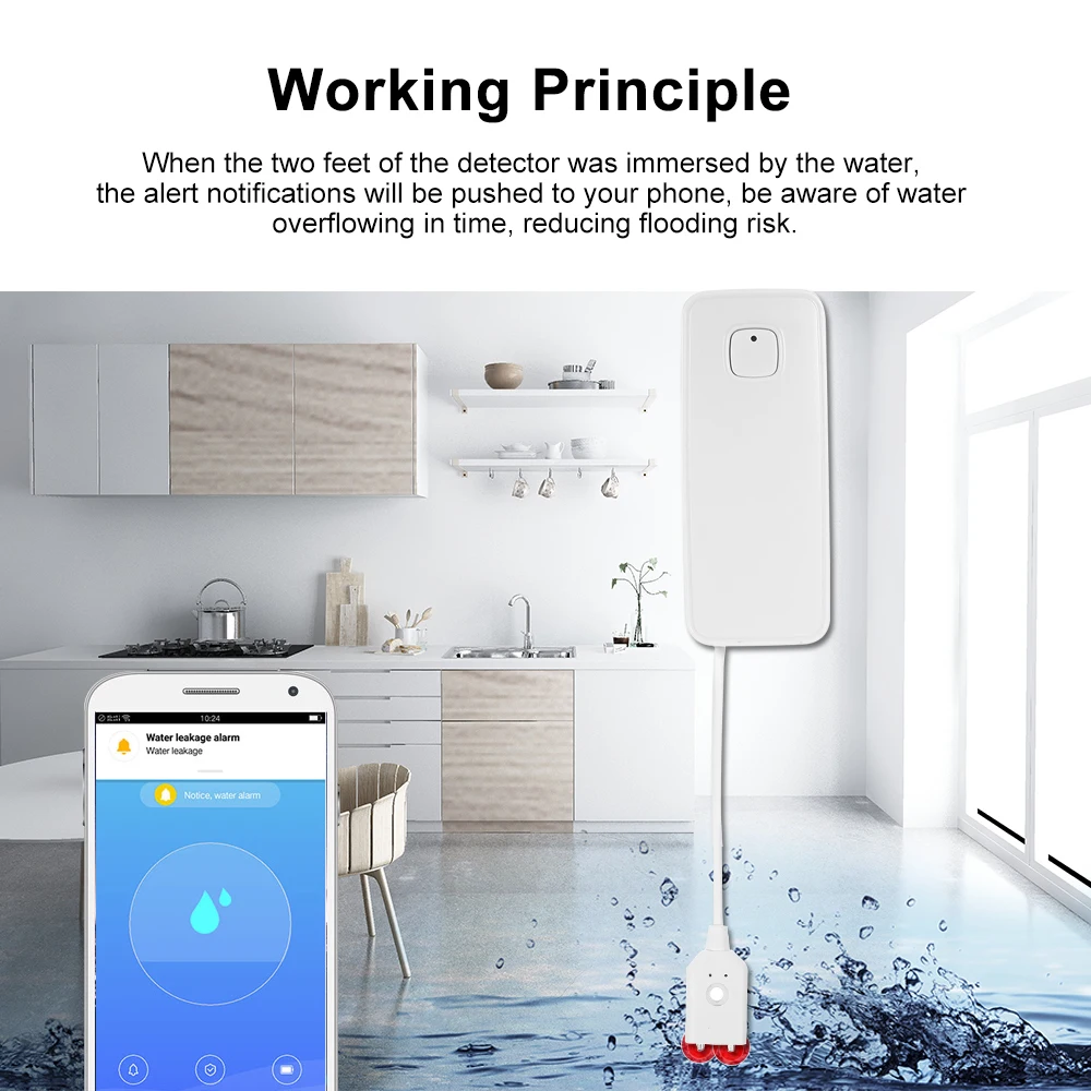 Домашний wifi датчик утечки воды, детектор, независимый датчик утечки воды, обнаружение наводнений, оповещение, защита от перерасхода, приложение-будильник