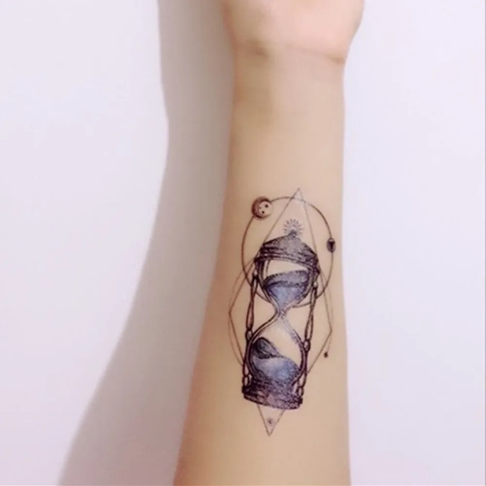 Literary Tattoo Hourglass Line Flower Arm Temporary Tattoo Sticker -  Temporary Tattoos - AliExpress
