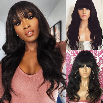 

150 Density Wave Human Hair Wigs Machine Made Wigs With Bangs Indian Body Wave Wigs With Baby Hair For Black Women Remy 8-26inch