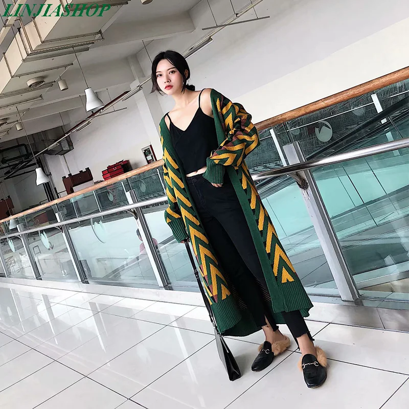 

Super chic jumper green cardigan long sweater long sleeve kimonos autumn winter women ourwear yellow cotton blend sweater