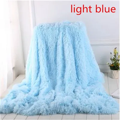 Супер мягкое мохнатое меховое одеяло, ультра плюшевое декоративное одеяло 130*160 см/160*200 см, зимнее одеяло для кровати, дивана, толстое вязаное одеяло - Цвет: Light blue