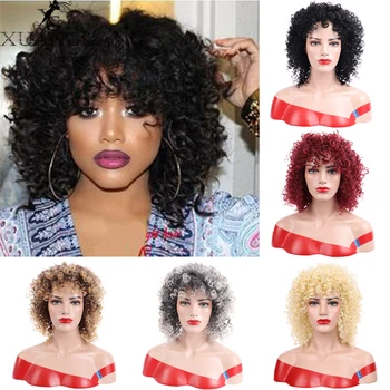 

XUANGUANG Natural Afro High Temperature Hair 14 '' Short Synthetic Wigs Afro Kinky Curly Wig for Women 5 Colors Available