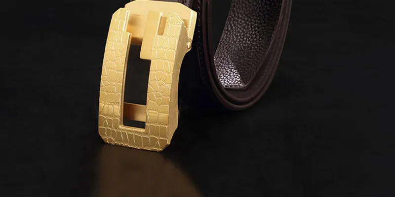 FAJARINA Top Quality Crocodile Pattern Cowhide Leather Geometry Stainless Steel Automatic Buckle Metal Belts for Men ZDFJ273