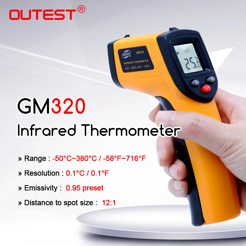 GM320 Цифровой ИК инфракрасный измеритель температуры термометр пистолет точечный-50~ 380 градусов Бесконтактный ЖК-подсветка