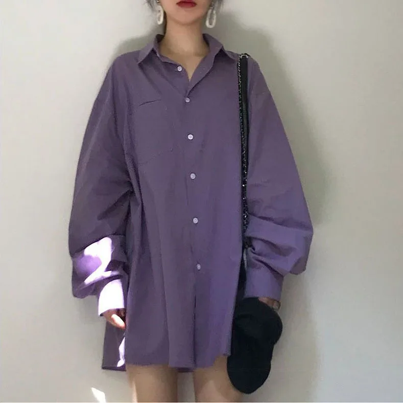 

2020 Spring And Autumn New Korean Boyfriend Style Lazy Wind Solid Color Long-sleeved Shirt Fashion Casual Loose Jacket Coat