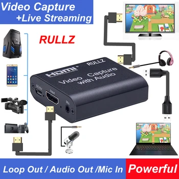 4K HDMI na USB 2 0 3 0 Loop Out karta przechwytująca grafikę pole nagrywania wideo gra komputerowa przekaz na żywo wideorejestrator Mic In Audio Out tanie i dobre opinie RULLZ CN (pochodzenie) RULLZ Mini HD Capture Card Recording Device Optional