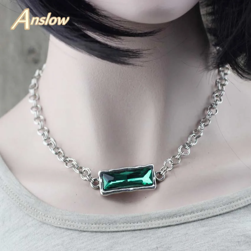 Anslow, модная распродажа, креативный дизайн, модные ювелирные изделия, длина 45 см, цепочка, Кристальные чокеры, ожерелье для элегантных женщин, леди, LOW0081AN - Окраска металла: Green