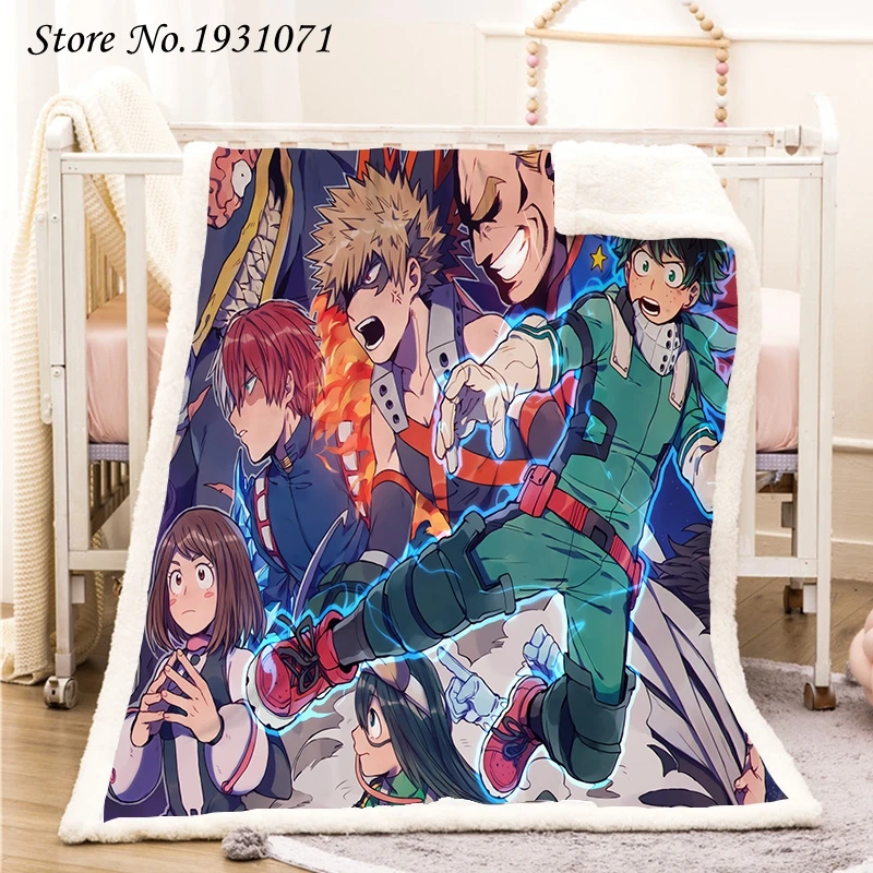 Флисовое одеяло с 3D принтом аниме Моя геройская Академия толстое для кровати