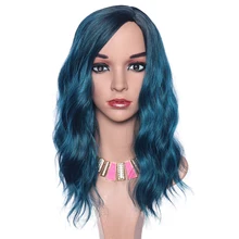 Синтетический волнистый парик синий вьющиеся парики 16 дюймов натуральный ровные волосы Косплэй парик для Для женщин Термостойкое волокно