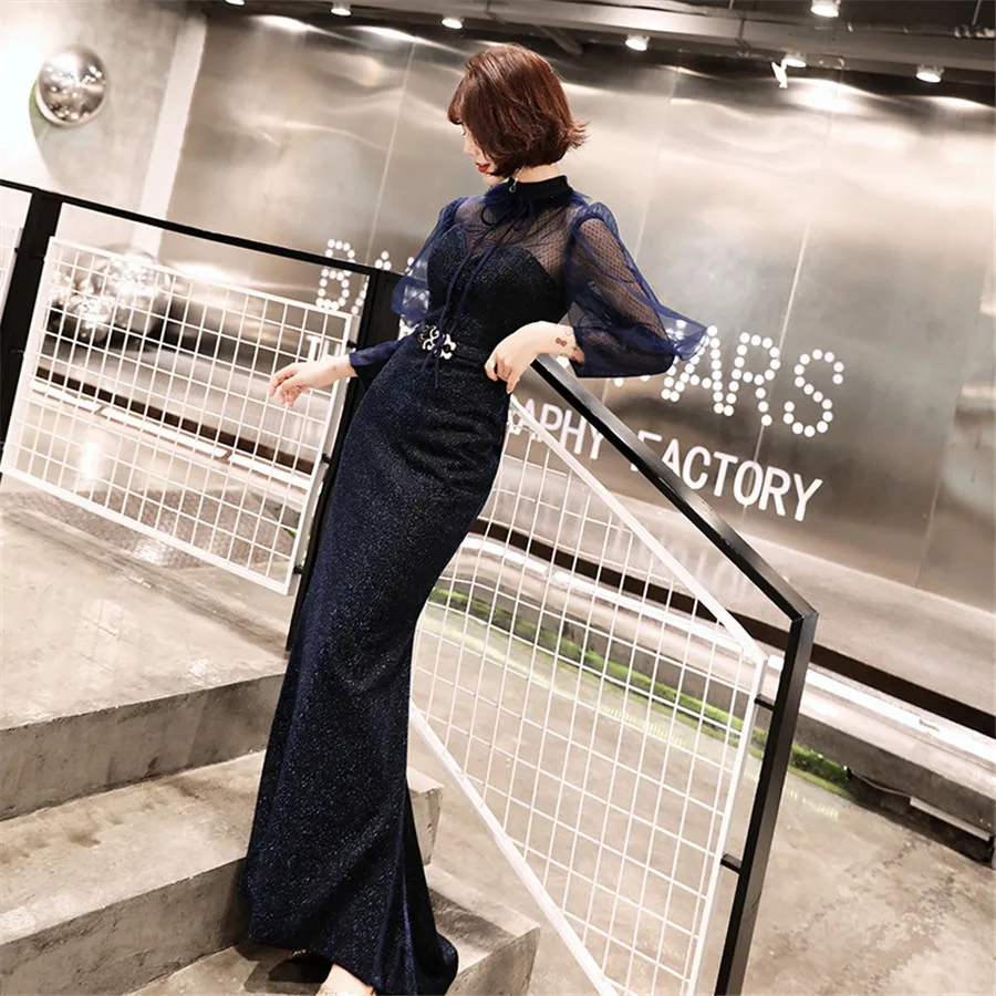 Вечернее платье с высоким воротником и длинным рукавом Robe De Soiree НОВЫЕ шикарные элегантные вечерние платья длина до пола официальное платье F266