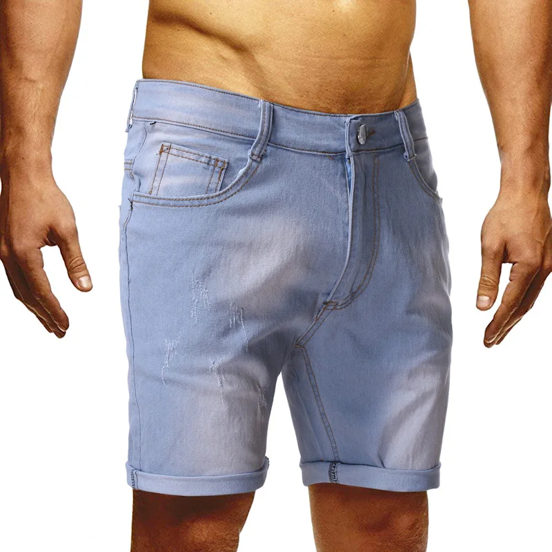 גברים של אופנה חדשה מקרית ripped אור צבע סדרת כחול ניגודיות slim מכנסי קיץ מכנסיים XL