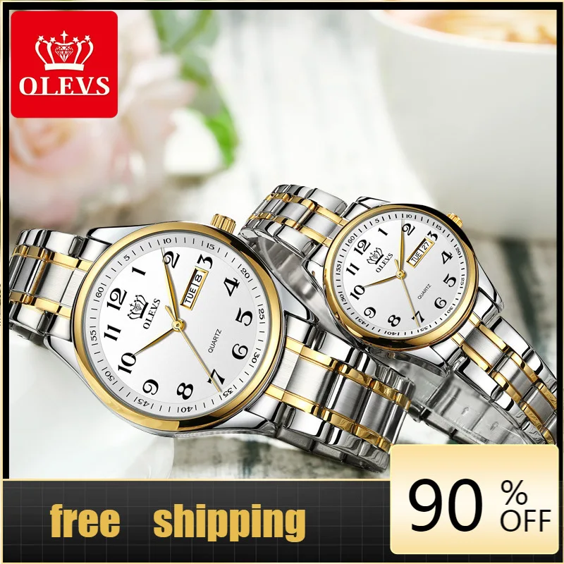 

OLEVS Lovers Clocks at the Forth Lust Clock Men and Women Calendar Week Steel Saat Reloj Mujer Hombre Couples'Watch couple gift