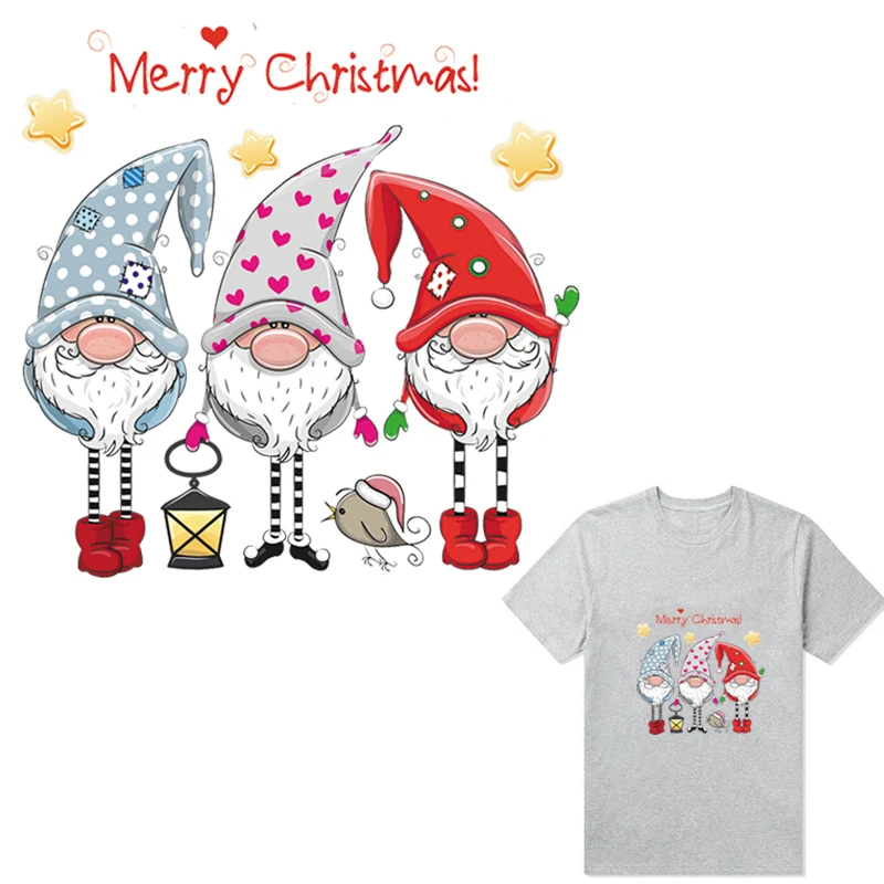 

Clothing Patches Print On T-Shirt Dresses Christmas Gnomes Sticker On Clothes Washable Garment Accessory Heat Transfer Diy New