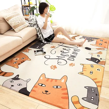 

Cartoon bedroom full of carpets, living room coffee table plush floor mat, home children's room, bedside blanket