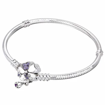 

New 925 Sterling Silver Bracelet Wildflower Meadow Floral Clasp Snake Chain Bracelet Bangle Fit Bead Charm Diy Europe Jewelry