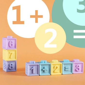 

2020 New 12Pcs Baby Educational Building Block Toddler Teething Chewing Squeeze Stackable Bath Toy Numbers Shape Matching Game