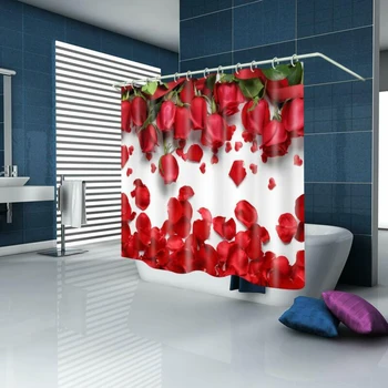 

Red Shower Curtain Rose Bathroom With Hooks Washable 71\\\\\\\"x71\\\\\\\" Polyester