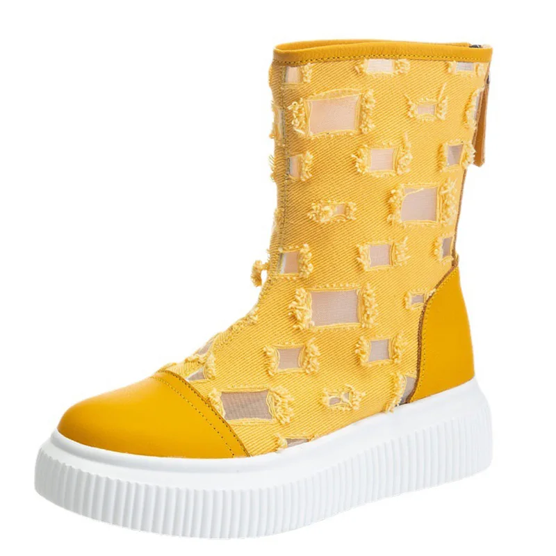 

New summer 2021 top leather hollow breathable cool boots with interior increase rear zipper boots